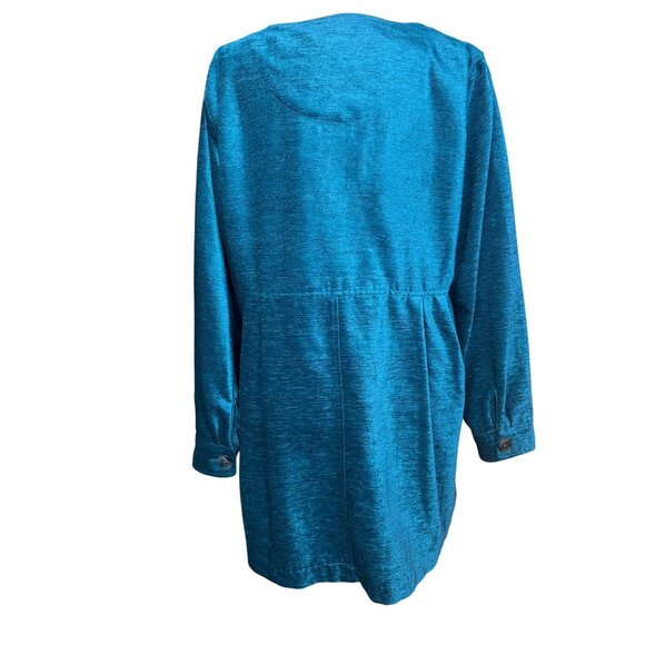 Soft Surroundings Chenille Velvet Button Down Tunic Top Large Peplum Teal Artsy - Picture 7 of 11
